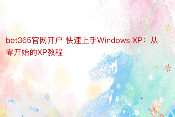 bet365官网开户 快速上手Windows XP：从零开始的XP教程